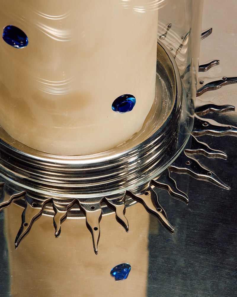 Embellished Glass Hurricane, Lapis