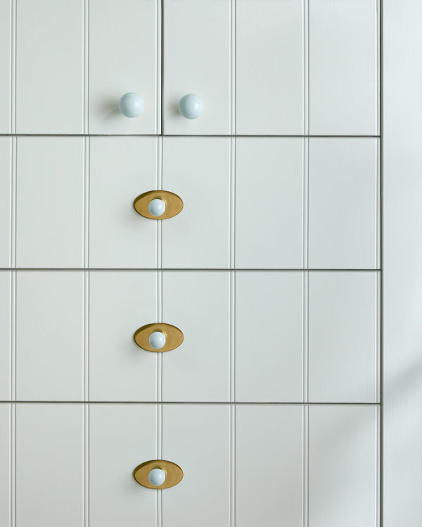 Coloured Knob, Pale Blue, Brass