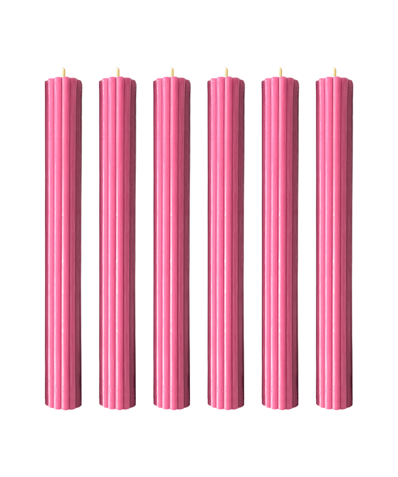 Ribbed Beeswax Candles Pack, Raspberry