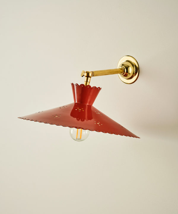 Floral Brass Wall Light, Red