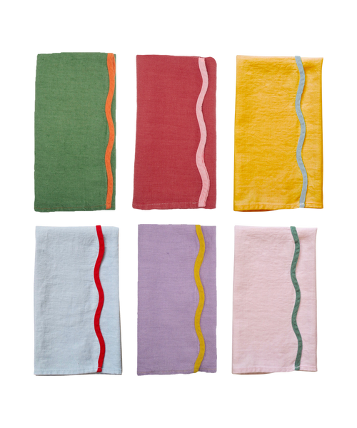 Scallop Linen Napkins, Set Of 6, Mixed