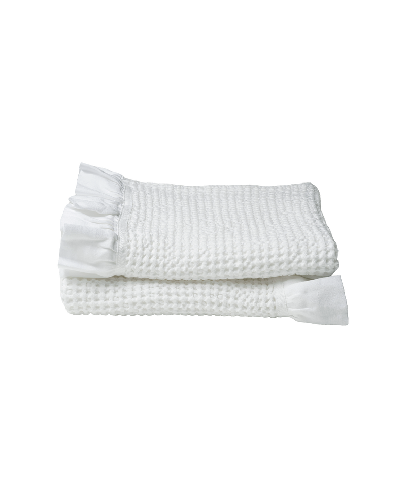 WAFFLE COTTON HAND TOWELS, SET OF 2, WHITE